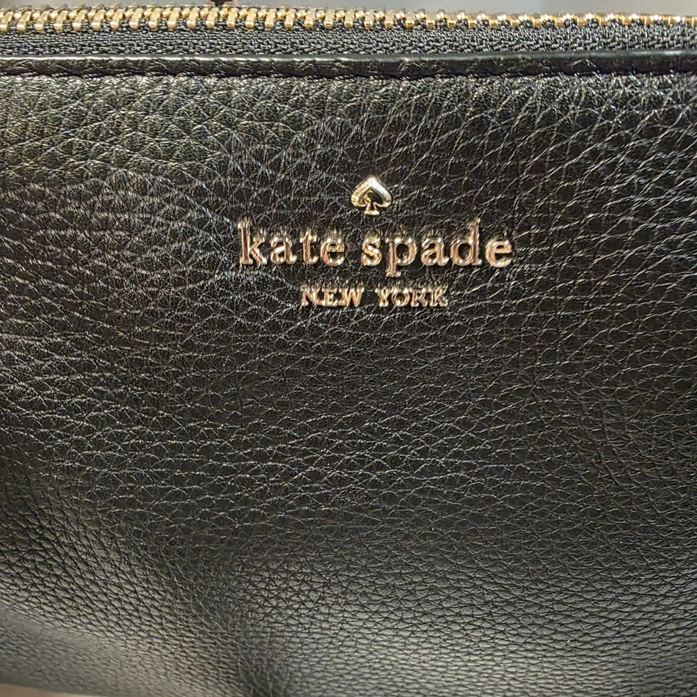 Kate Spade Leila Triple Gusset Pebbled Leather Crossbody Bag Black Like New - Picture 3 of 17